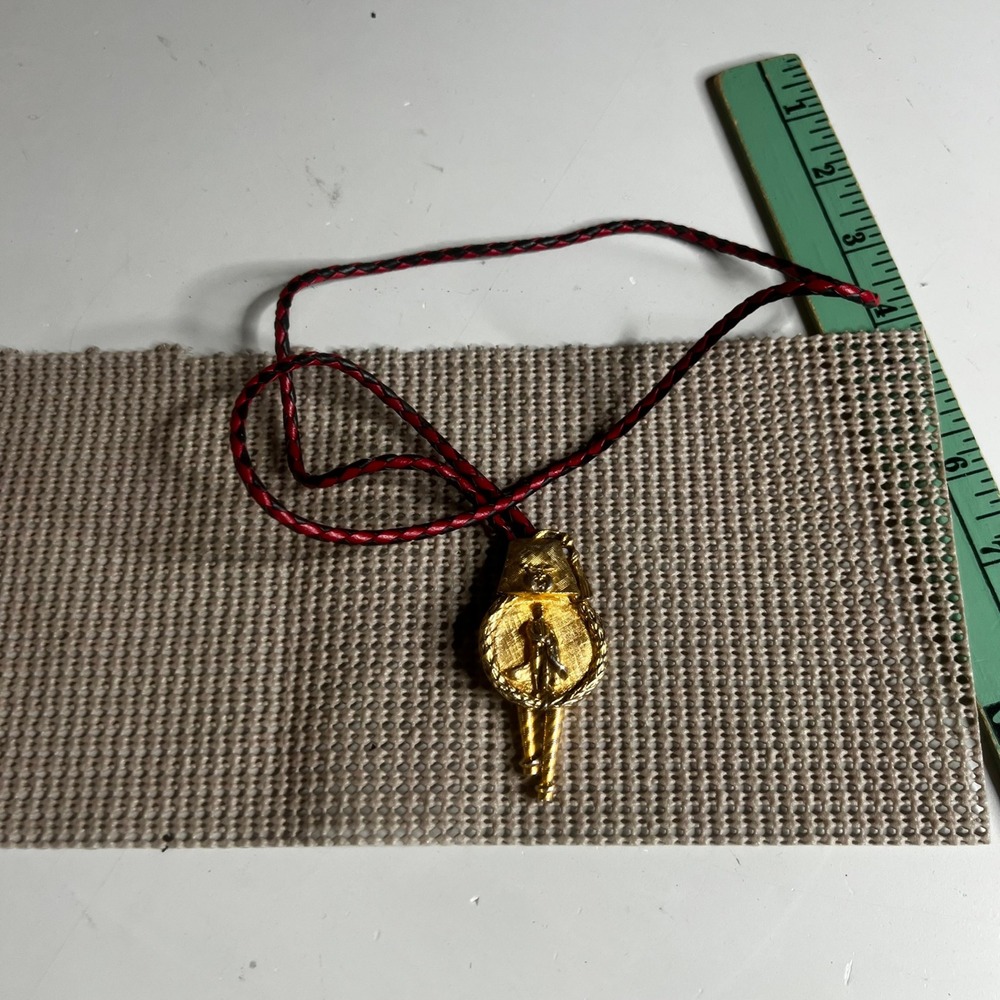 Vintage Shriner Bolo Tie Gold Tone Medallion Red Black Braided Cord Fraternal